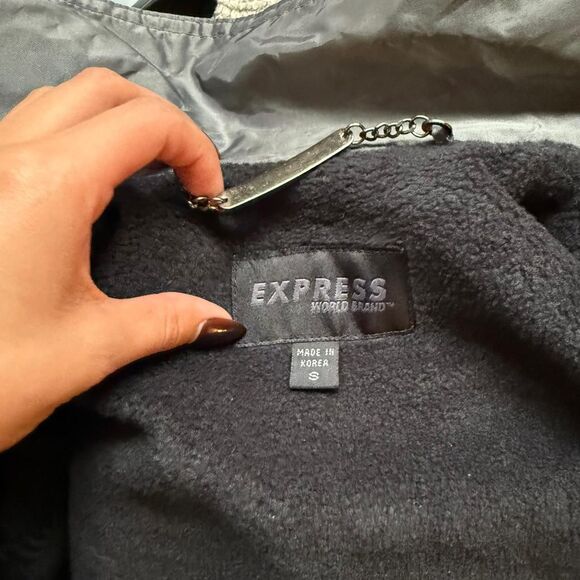 Express Women's Gray Silver Metallic Charcoal Belted Utility Jacket, Size Small - Picture 6 of 8